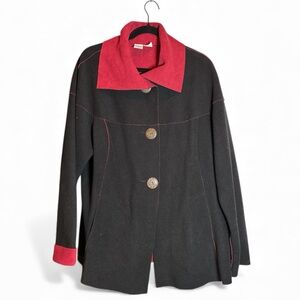 Junonia Black Button Front Sweatshirt with Burgundy Accents. Size 1X